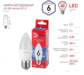 Лампа светодиодная ЭРА LED B356W865E27 R, свеча, 6Вт, хол, E27 Б0045340