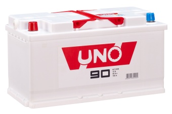 Аккумулятор 90Ач UNO 6СТ-90 L прямая полярность, минус справа, толстые клеммы 350х170х180мм