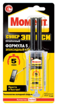 Клей МОМЕНТ Супер-Эпокси Формула, прозрачный 5", 25 мл шприц