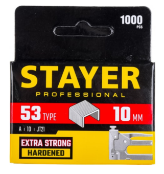Скобы для степлера Stayer тонкие, тип 53, (11,3 х 0,7 мм), 10 мм (1000 шт.)